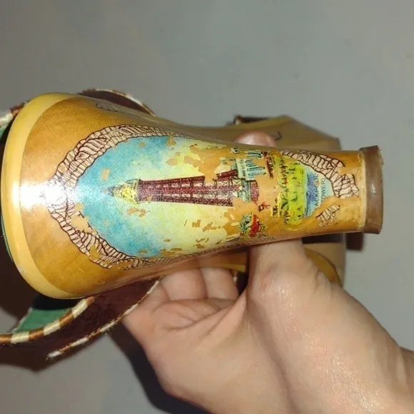 VINTAGE Anthropologie Miss Fire wooden sandals Eiffel Tower Paris seashells