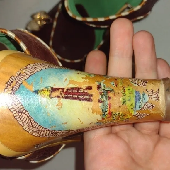 VINTAGE Anthropologie Miss Fire wooden sandals Eiffel Tower Paris seashells