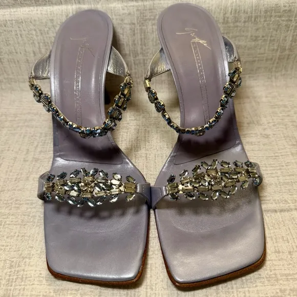 Vintage, Discontinued Giuseppe Zanotti Cleef Lavender Jewel Sandals, Size 7
