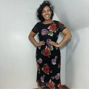 Vintage floral maxi dress flowy black whimsigoth evening gown colorful cocktail