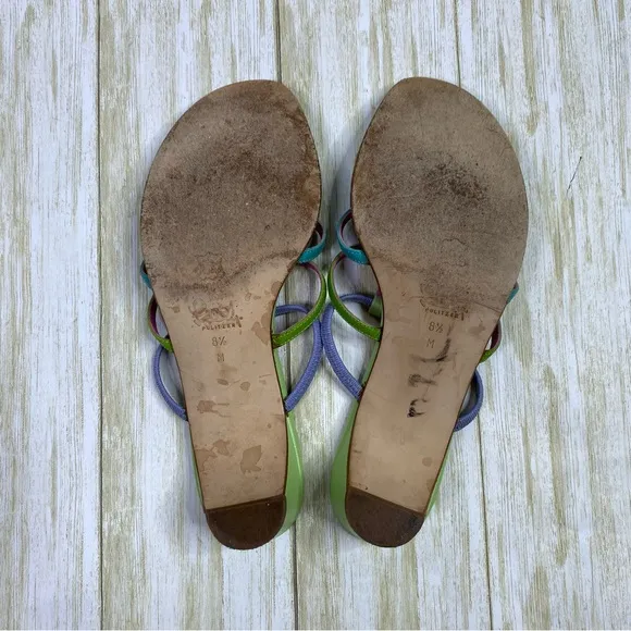 Vintage Lilly Pulitzer Leather Pink Green Blue Strappy Kitten Heel Sandals