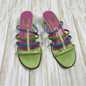 Vintage Lilly Pulitzer Leather Pink Green Blue Strappy Kitten Heel Sandals