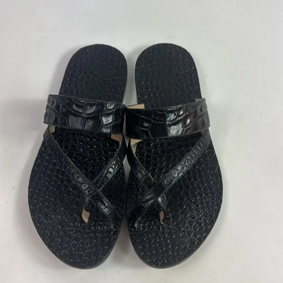 Vintage Made In Italy Black Leather Women's Sandals