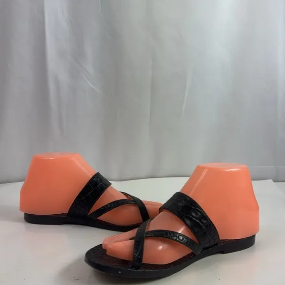 Vintage Made In Italy Black Leather Women's Sandals