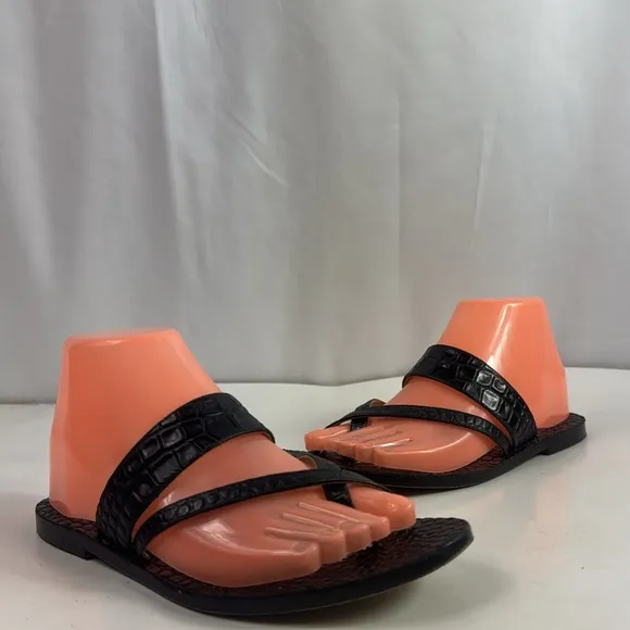 Vintage Made In Italy Black Leather Women's Sandals