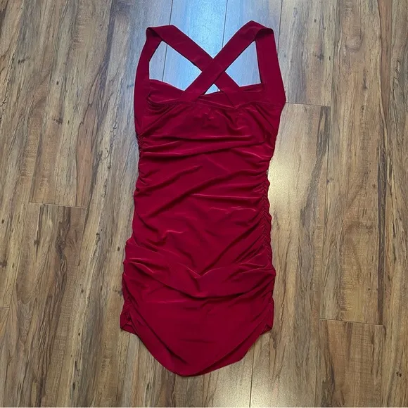 Vintage Red Ruched Bodycon Mini Dress Size S