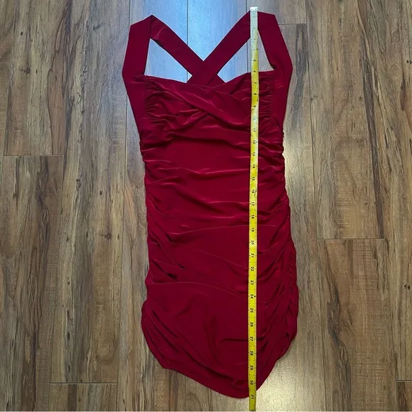Vintage Red Ruched Bodycon Mini Dress Size S