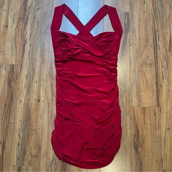 Vintage Red Ruched Bodycon Mini Dress Size S