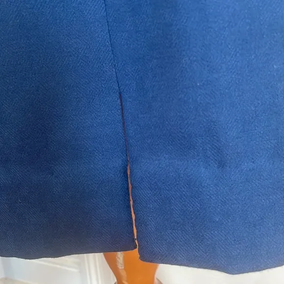 Vintage Wool lined skirt midi blue side pockets slit zipper button women size 10