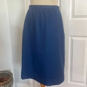 Vintage Wool lined skirt midi blue side pockets slit zipper button women size 10