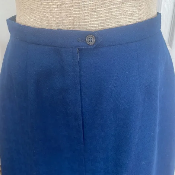 Vintage Wool lined skirt midi blue side pockets slit zipper button women size 10