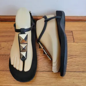 Vionic 7 Black Thong Sandals Leather Comfort Shoes NALA Summer Beach
