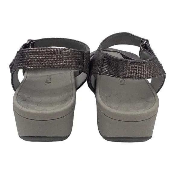 Vionic Adjustable Raz Metallic Gray Ankle Strap Orthopedic Sandals 6 Women's