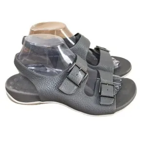 Vionic Albie Slide Women's US 8.5 Gray Leather Slingback Slip On Flat Sandals