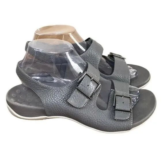 Vionic Albie Slide Women's US 8.5 Gray Leather Slingback Slip On Flat Sandals