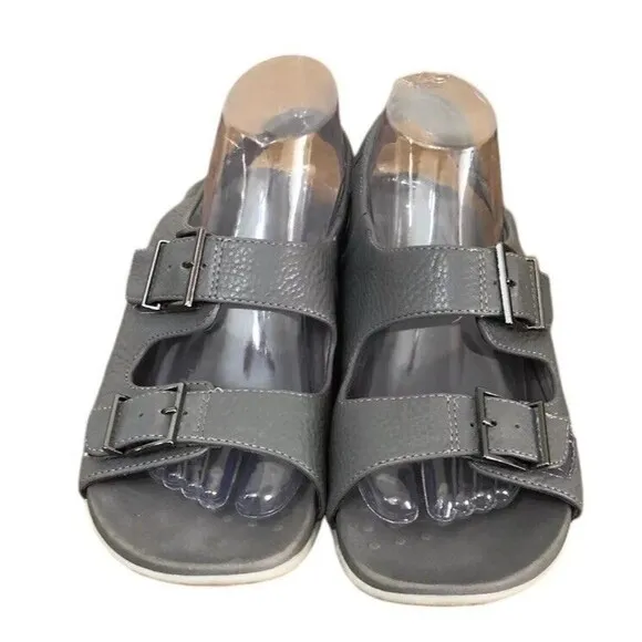 Vionic Albie Slide Women's US 8.5 Gray Leather Slingback Slip On Flat Sandals
