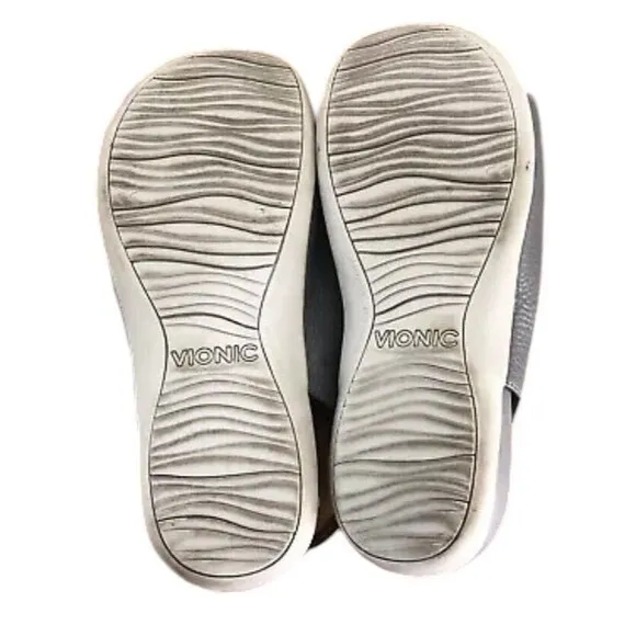 Vionic Albie Slide Women's US 8.5 Gray Leather Slingback Slip On Flat Sandals