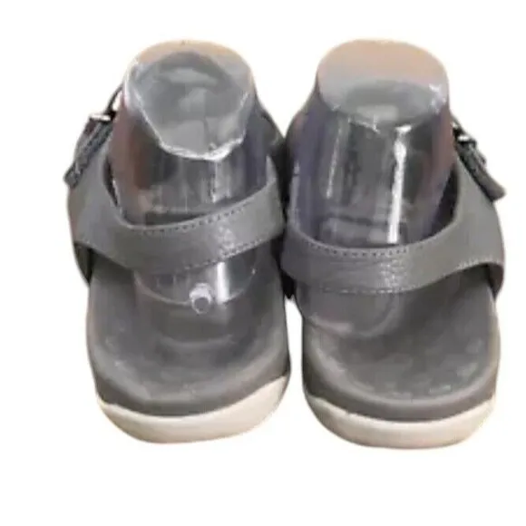 Vionic Albie Slide Women's US 8.5 Gray Leather Slingback Slip On Flat Sandals