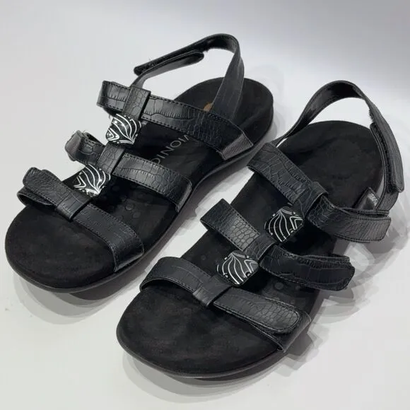 VIONIC AMBER Black Leather Slingback Sandals Comfort Arch Support Women Size 10