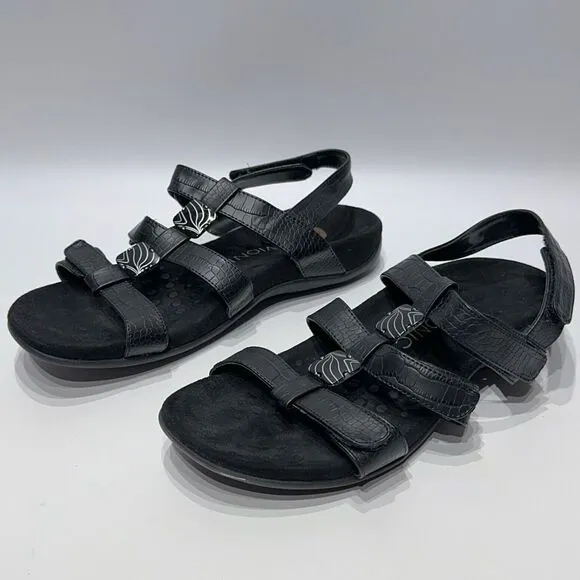 VIONIC AMBER Black Leather Slingback Sandals Comfort Arch Support Women Size 10