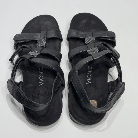 VIONIC AMBER Black Leather Slingback Sandals Comfort Arch Support Women Size 10