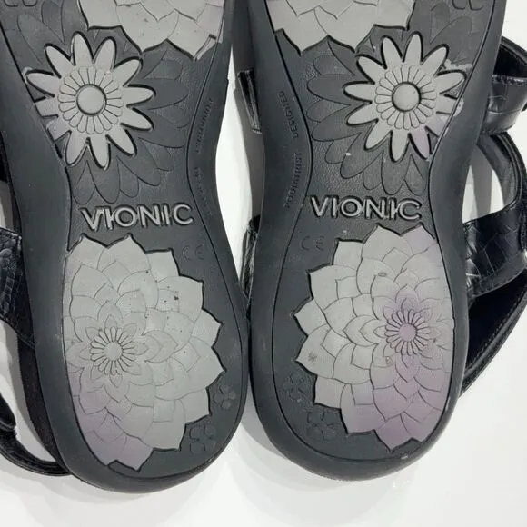 VIONIC AMBER Black Leather Slingback Sandals Comfort Arch Support Women Size 10