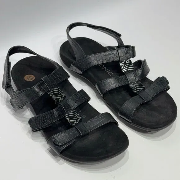 VIONIC AMBER Black Leather Slingback Sandals Comfort Arch Support Women Size 10