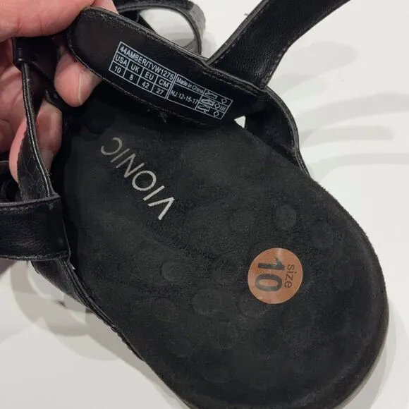 VIONIC AMBER Black Leather Slingback Sandals Comfort Arch Support Women Size 10