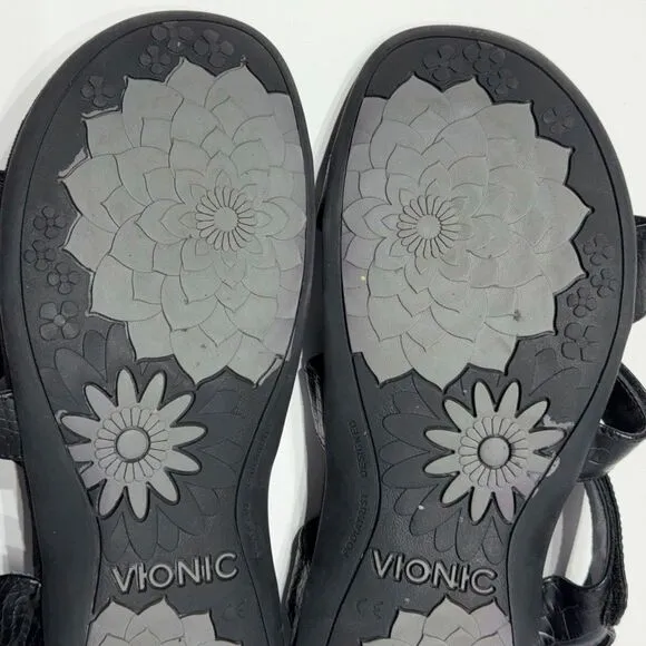 VIONIC AMBER Black Leather Slingback Sandals Comfort Arch Support Women Size 10
