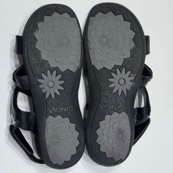 VIONIC AMBER Black Leather Slingback Sandals Comfort Arch Support Women Size 10