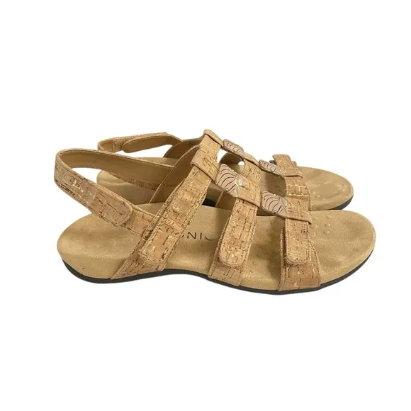 Vionic Amber Tan Gold Cork 3 Strap Adjustable Sandals Women's sz 8