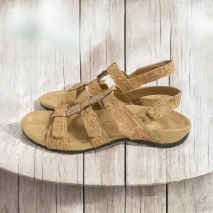 Vionic Amber Tan Gold Cork 3 Strap Adjustable Sandals Women's sz 8