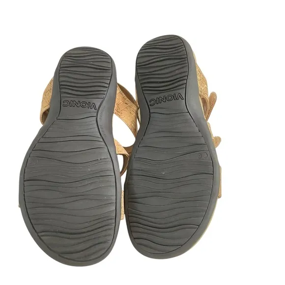 Vionic Amber Tan Gold Cork 3 Strap Adjustable Sandals Women's sz 8