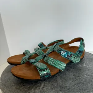 Vionic Amber Teal Snakeskin Sandals Jeweled Beads 8
