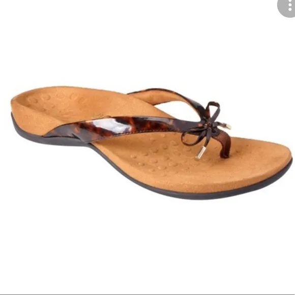 Vionic Bella II Orthopedic Comfort Bow Tie Slip On Sandals in Tortoise Size 8