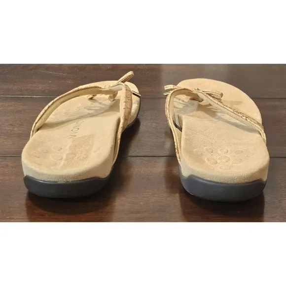 Vionic Bella Sandals Womens Size 9 Tan Gold Bow Comfort Orthotic Slip On Thong