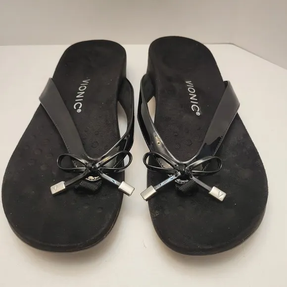 Vionic Bella Sandals Women's Size US 9 EU 41 Black Toe Post Slip Ons NWOB