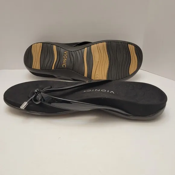 Vionic Bella Sandals Women's Size US 9 EU 41 Black Toe Post Slip Ons NWOB