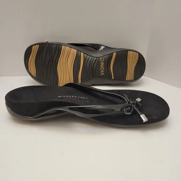 Vionic Bella Sandals Women's Size US 9 EU 41 Black Toe Post Slip Ons NWOB