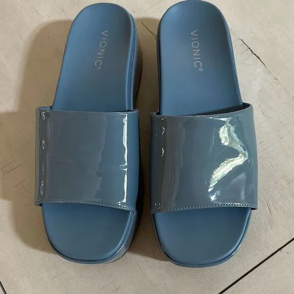 VIONIC Blue Patent Slide Sandal