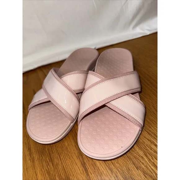 VIONIC Cross Strap Slide Orthotic Sandals Women's Size 8 Pink NEW