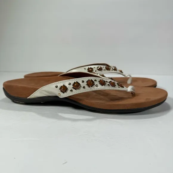 Vionic Floriana White Beaded Thong Comfort Flip Flop Sandals Women’s Size 12