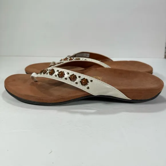 Vionic Floriana White Beaded Thong Comfort Flip Flop Sandals Women’s Size 12