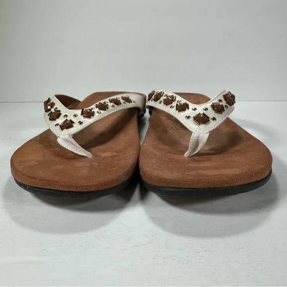 Vionic Floriana White Beaded Thong Comfort Flip Flop Sandals Women’s Size 12