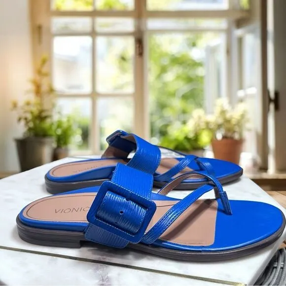 VIONIC Julep Leather Women Dressy Supportive Bold Buckle Sandals Size 8 EU 38.5