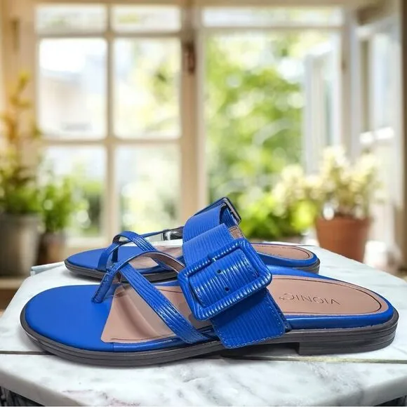 VIONIC Julep Leather Women Dressy Supportive Bold Buckle Sandals Size 8 EU 38.5