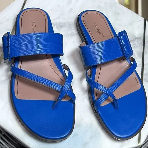 VIONIC Julep Leather Women Dressy Supportive Bold Buckle Sandals Size 8 EU 38.5