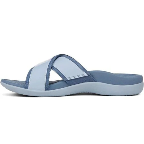 Vionic Merced Womens 8‎ Cross Strap Slide Orthotic Sandals Skyway Blue New