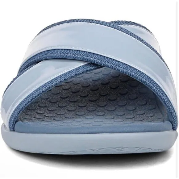 Vionic Merced Womens 8‎ Cross Strap Slide Orthotic Sandals Skyway Blue New