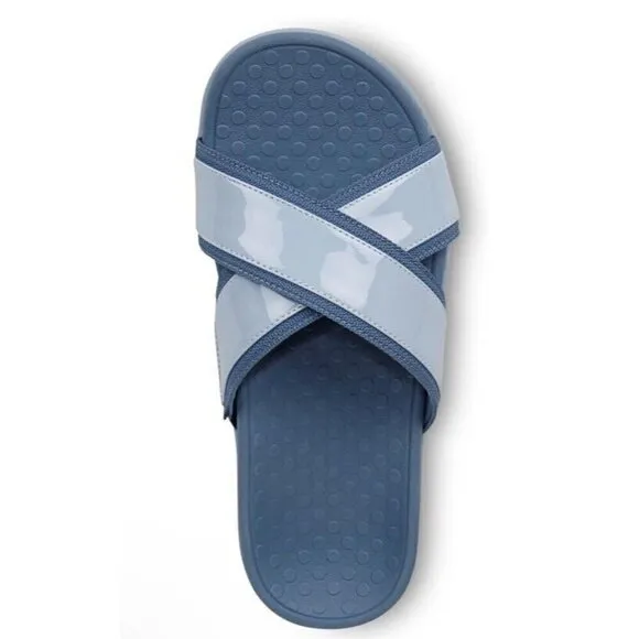 Vionic Merced Womens 8‎ Cross Strap Slide Orthotic Sandals Skyway Blue New